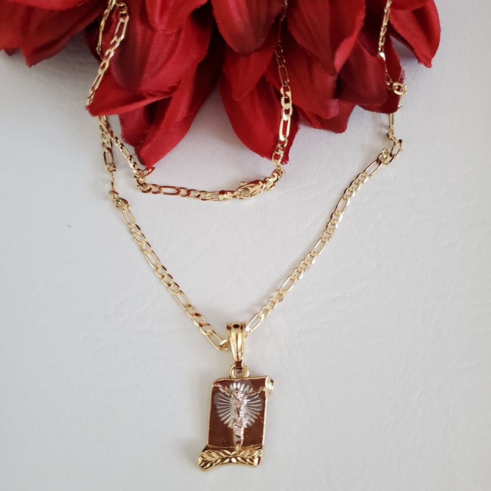 Jesus Tri Color Script Gold Plated Necklace - Picture 2 of 4